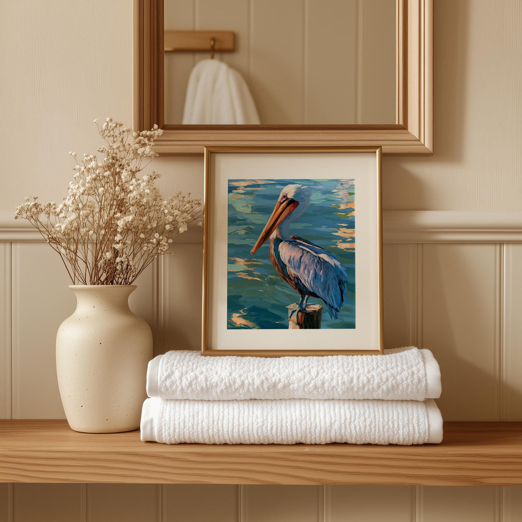 Pelican Post animal art print shown in a room setting