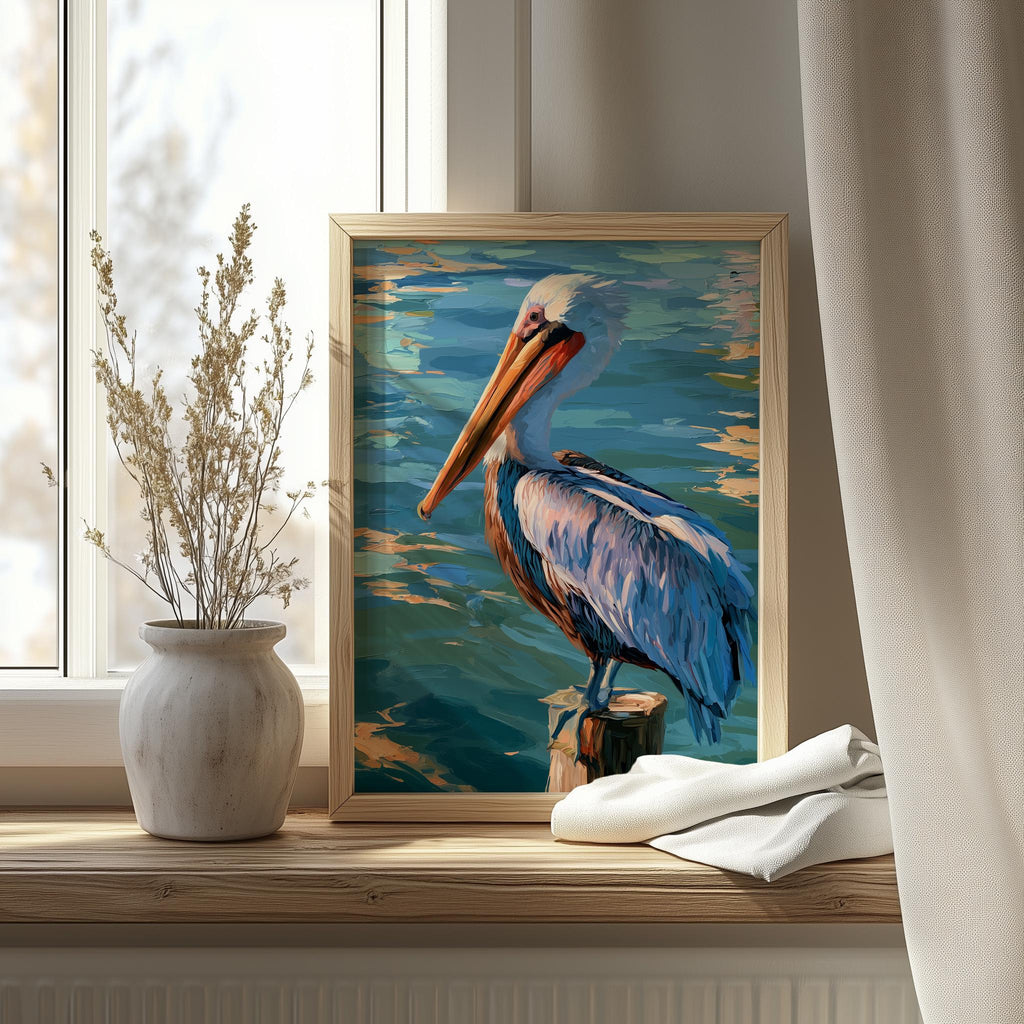 Pelican Post animal art print shown in a room setting