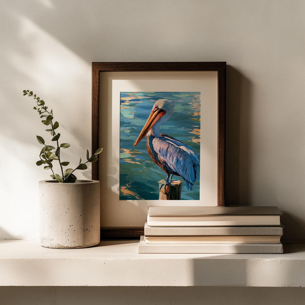Pelican Post animal art print shown in a room setting