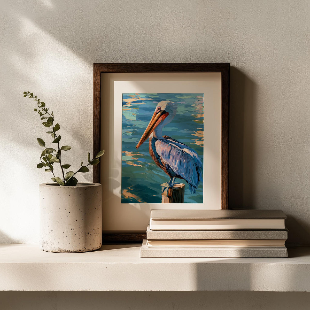 Pelican Post animal art print shown in a room setting