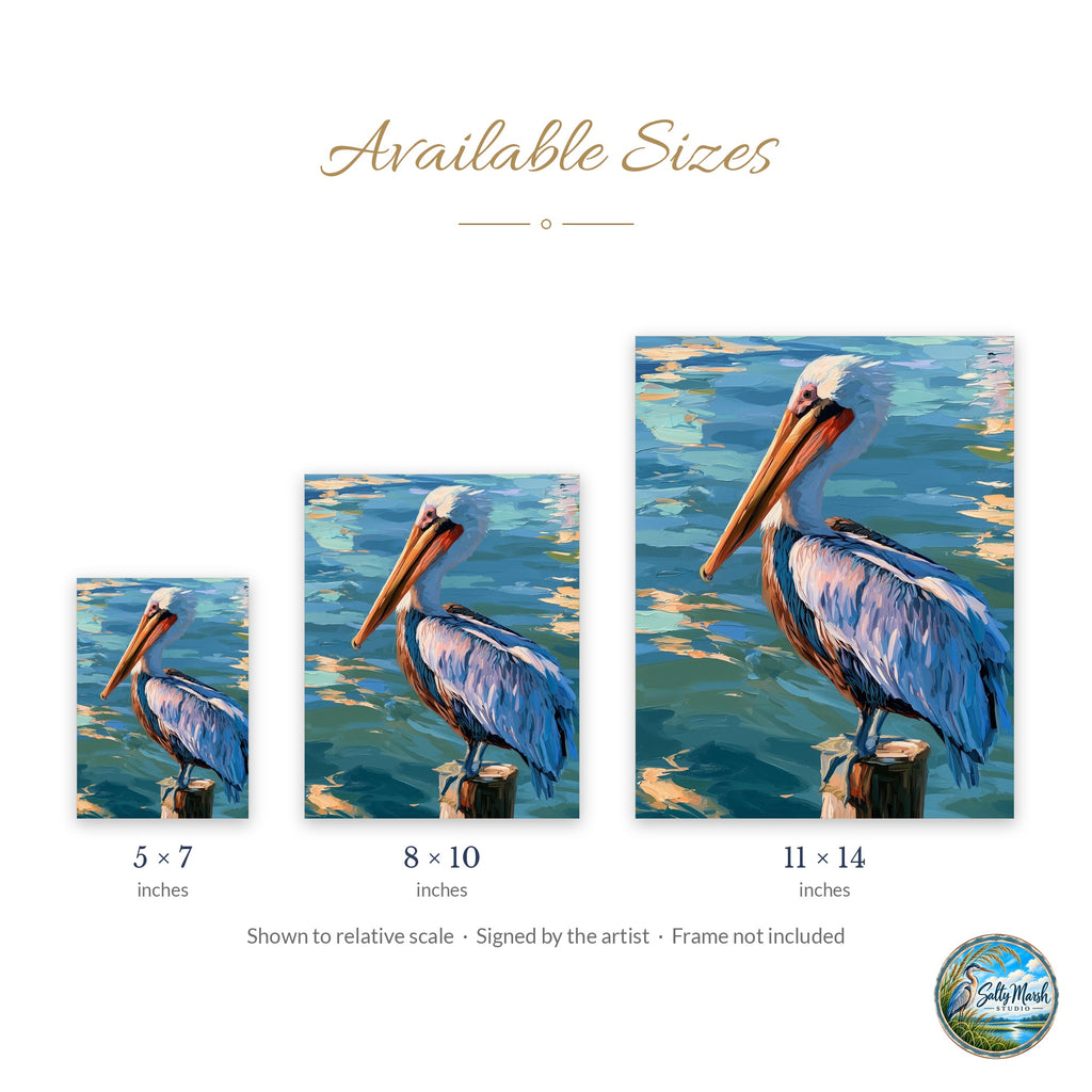 Pelican Post art print size guide: 5x7, 8x10 and 11x14