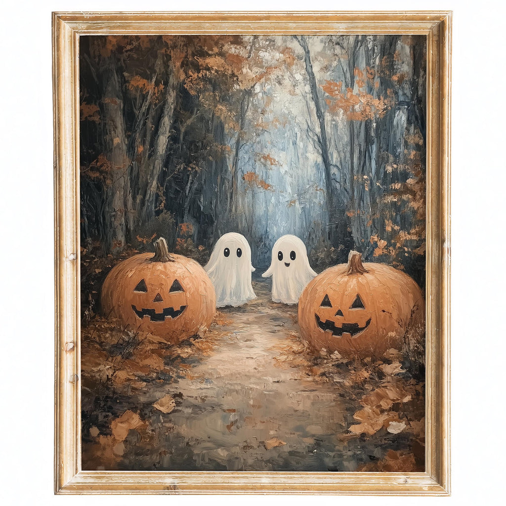 Woodland Ghosts Halloween art print framed