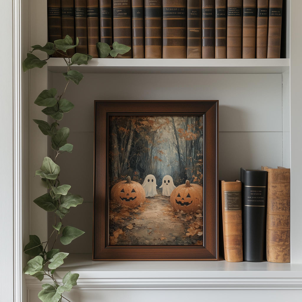 Woodland Ghosts Halloween art print shown in a room setting
