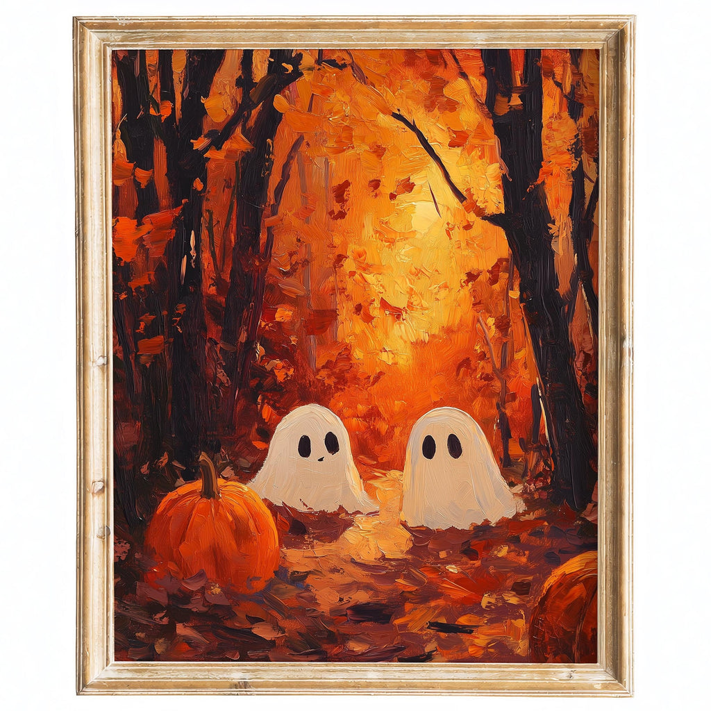 Forest Ghosts Sunset Halloween art print framed
