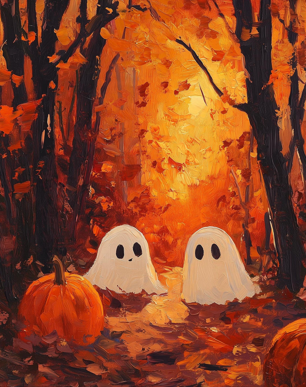 Forest Ghosts Sunset Halloween art print unframed, signed by Pattie Overcash