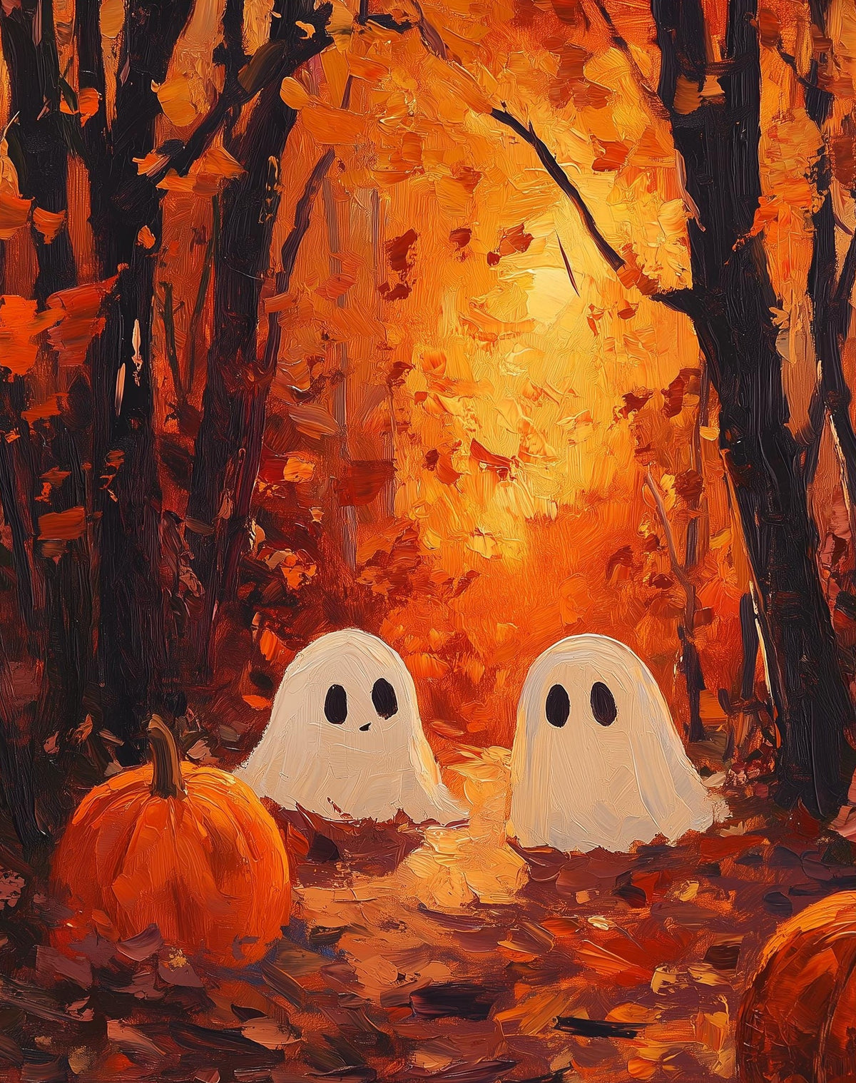 Forest Ghosts Sunset Halloween art print unframed, signed by Pattie Overcash