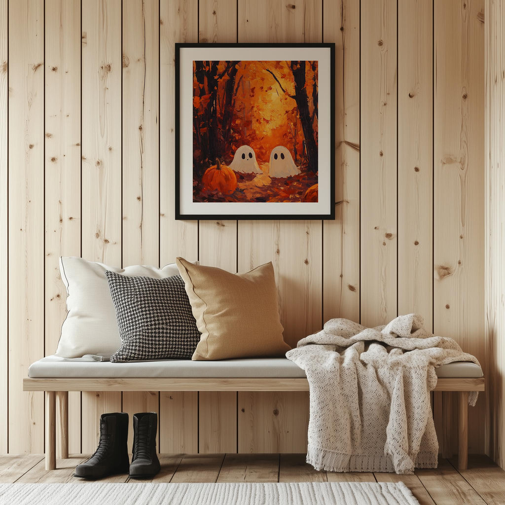 Forest Ghosts Sunset Halloween art print shown in a room setting