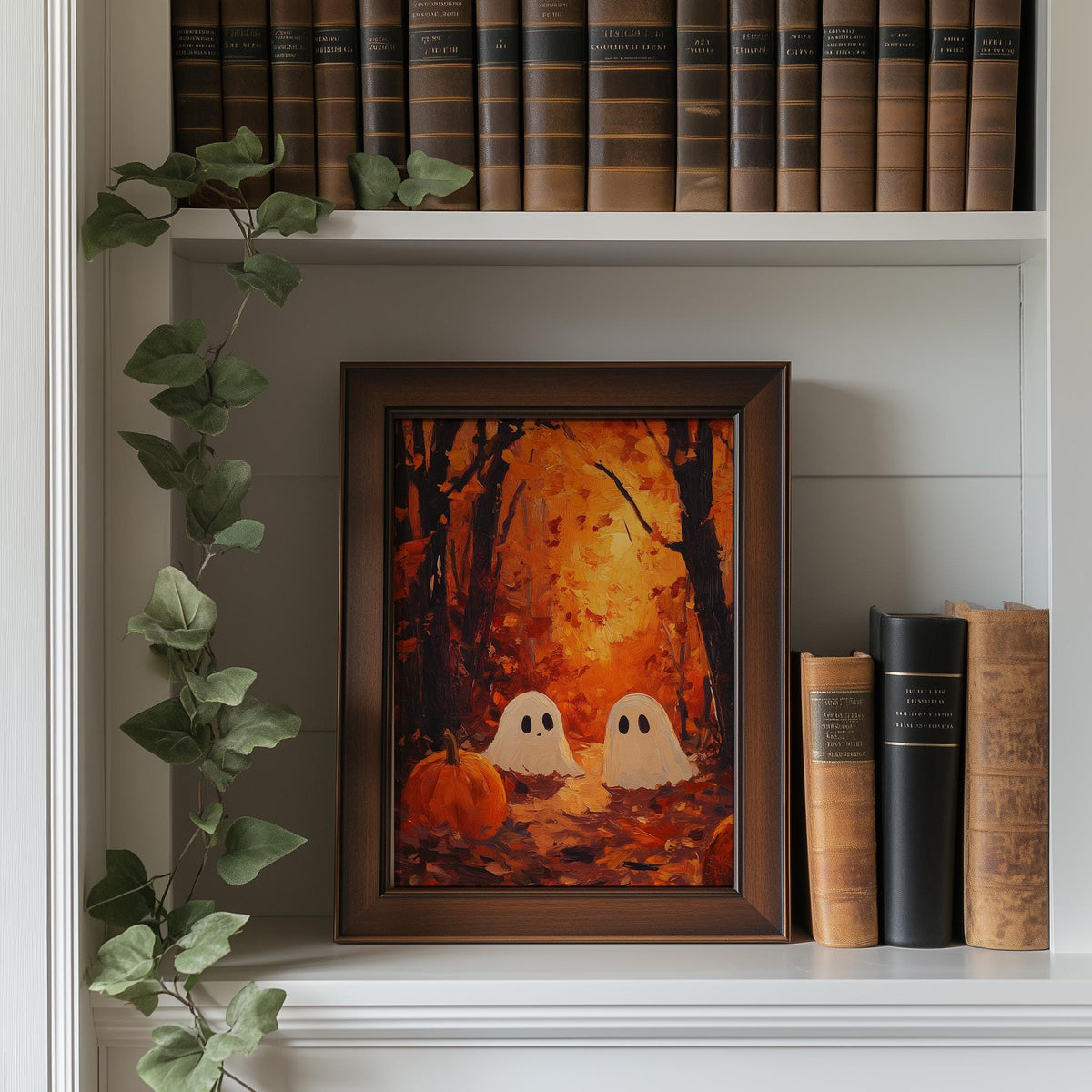 Forest Ghosts Sunset Halloween art print shown in a room setting