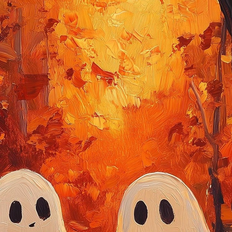 Forest Ghosts Sunset Halloween art print close-up detail
