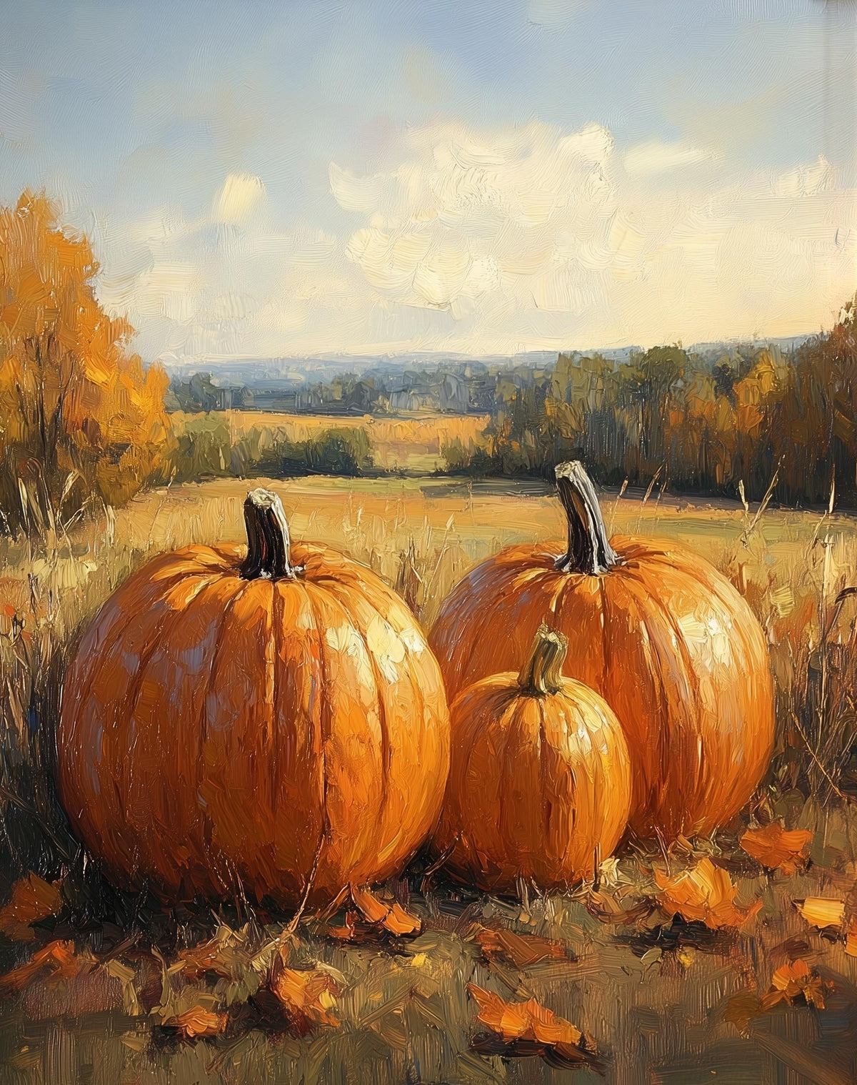 Countryside Pumpkins fall art print unframed, signed by Pattie Overcash