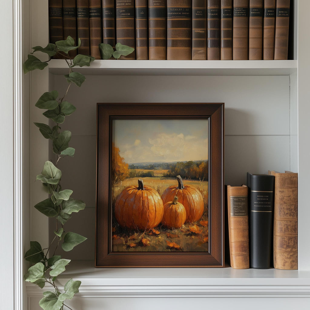 Countryside Pumpkins fall art print shown in a room setting