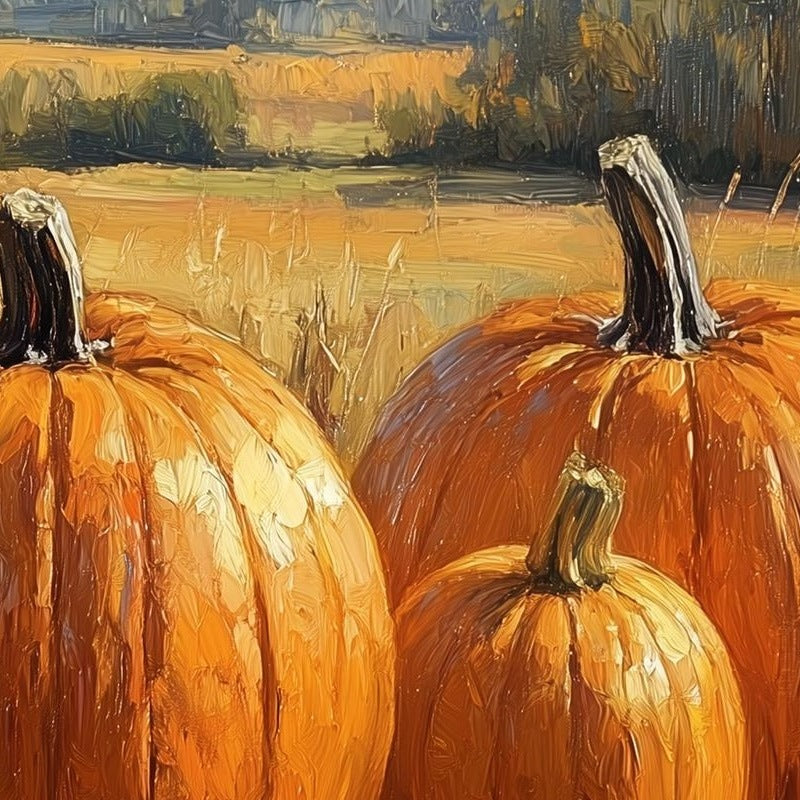 Countryside Pumpkins fall art print close-up detail