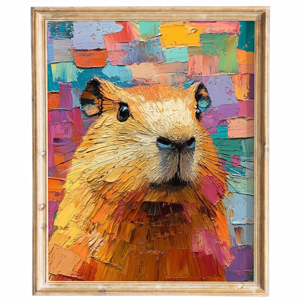 Colorful Capybara animal art print framed