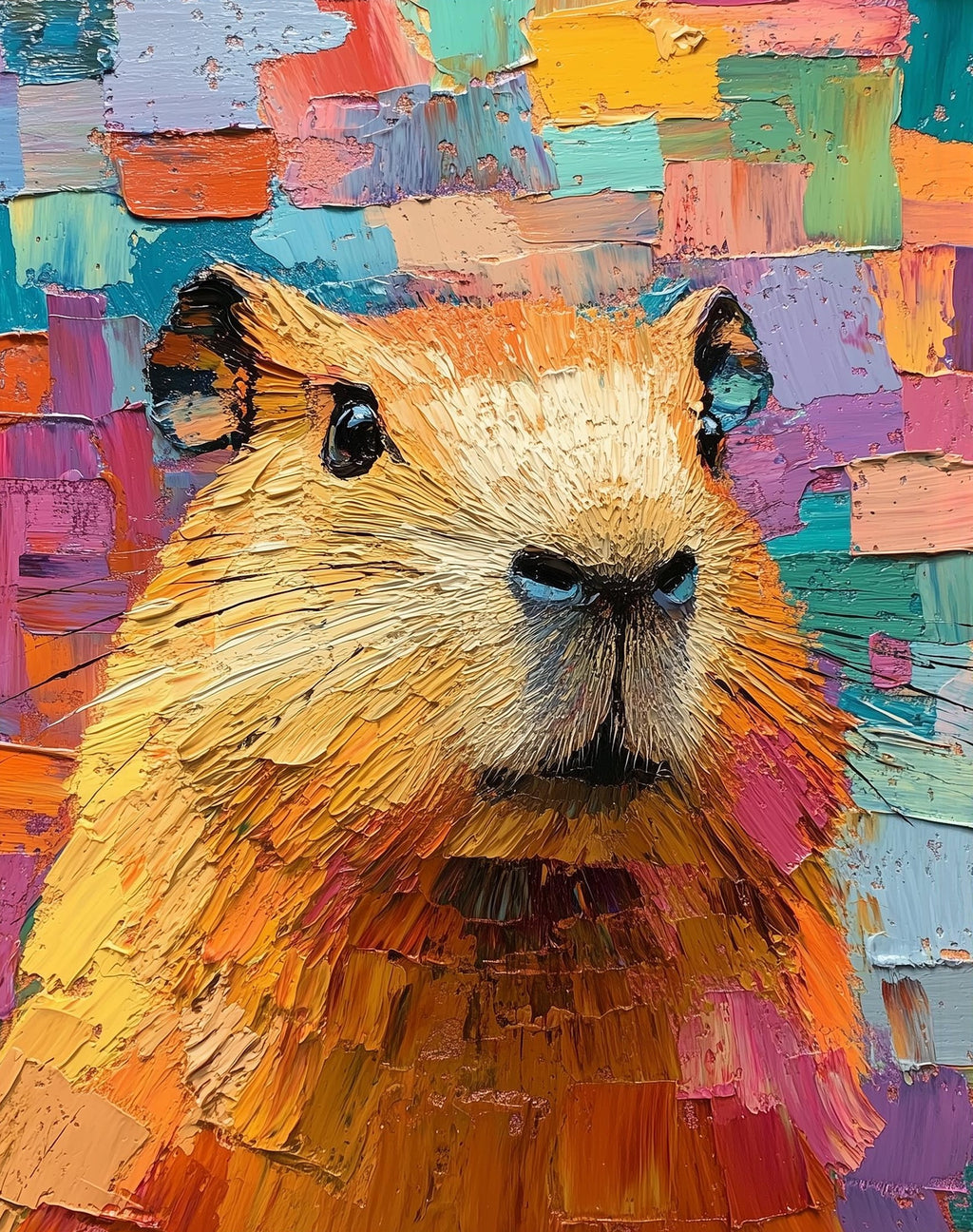 Colorful Capybara animal art print unframed, signed by Pattie Overcash