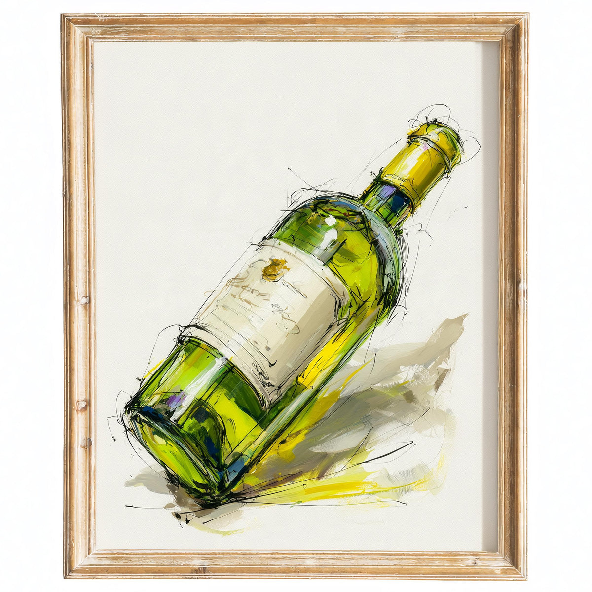 Wine Bottle Sketch kitchen art print framed