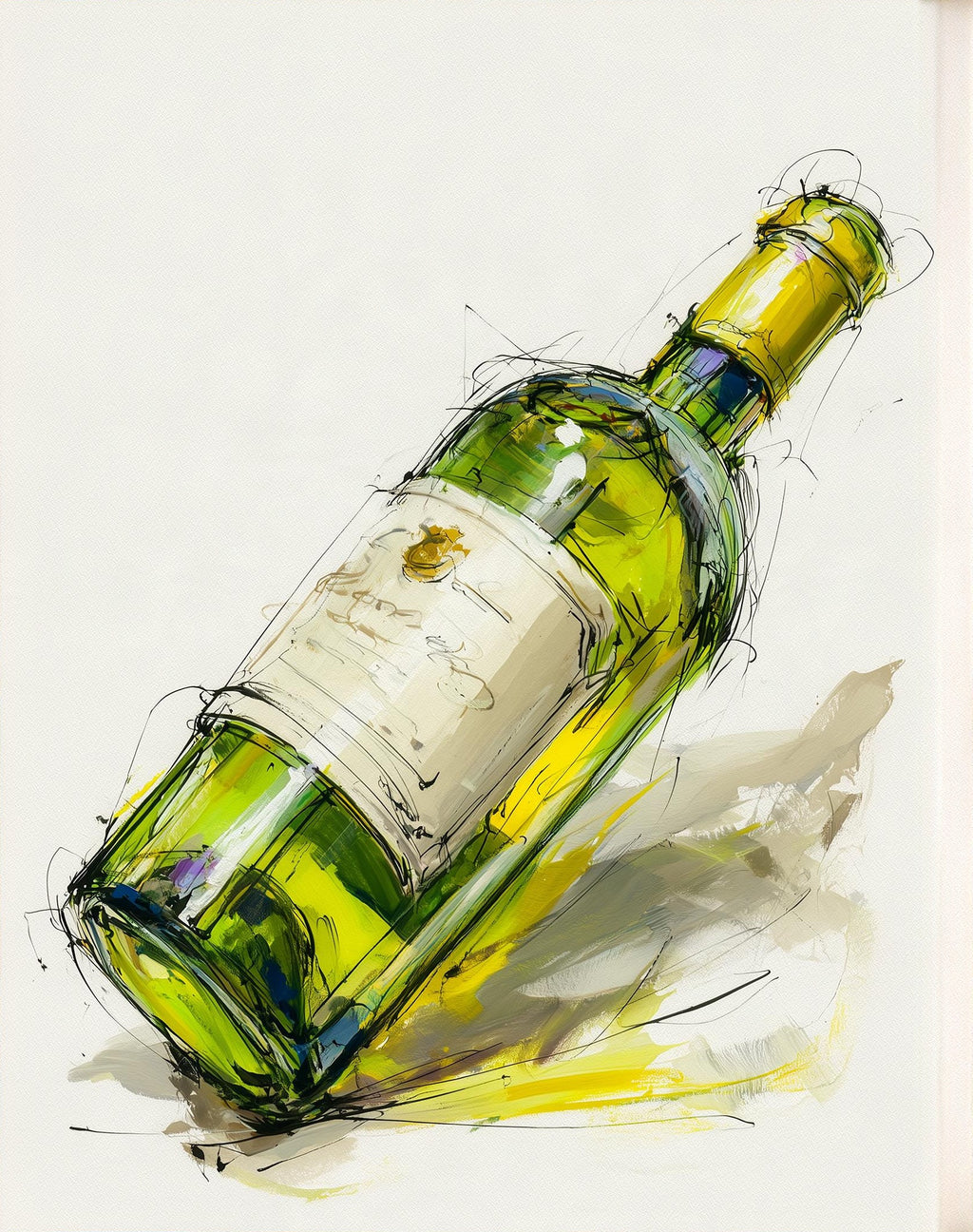 Wine Bottle Sketch kitchen art print unframed, signed by Pattie Overcash