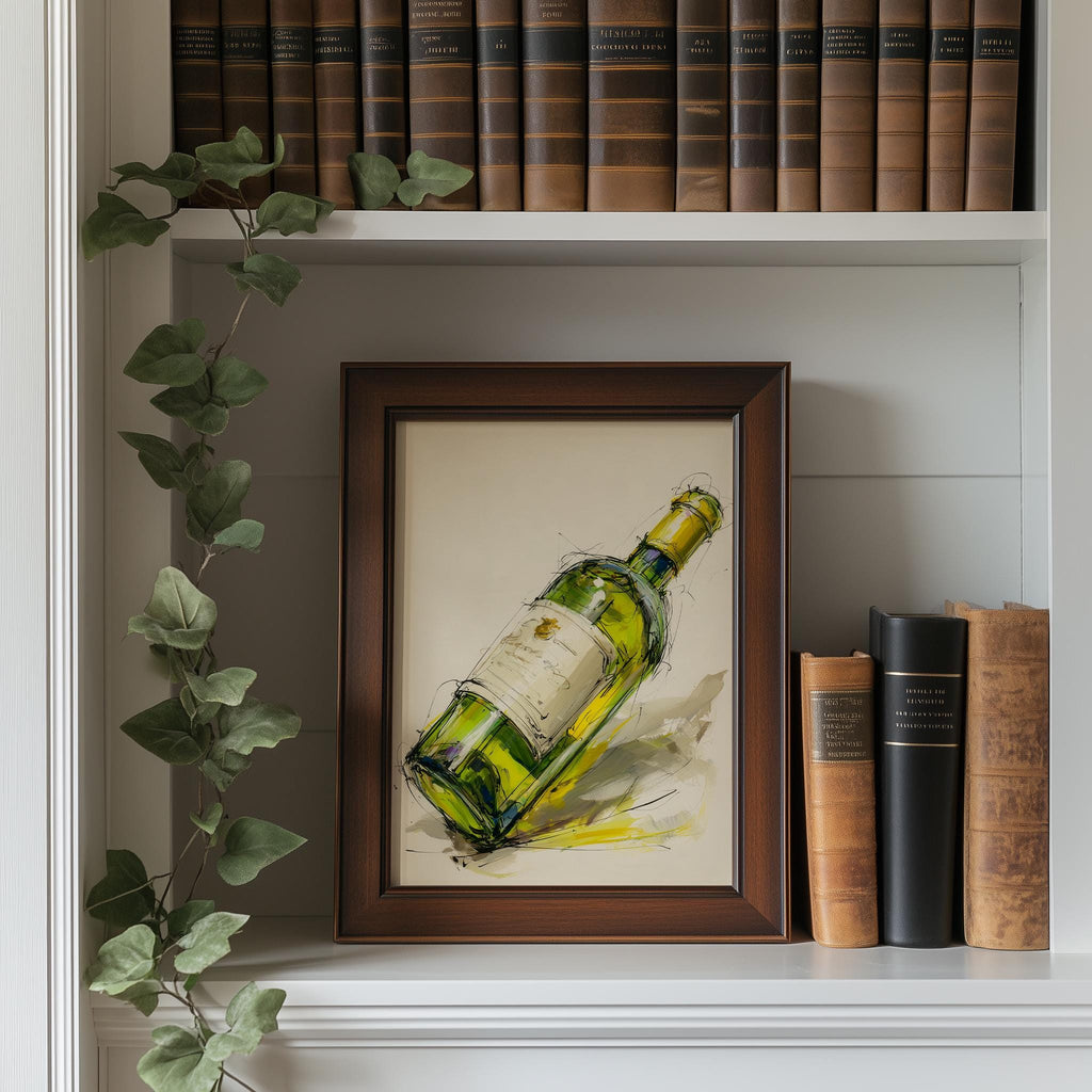 Wine Bottle Sketch kitchen art print shown in a room setting