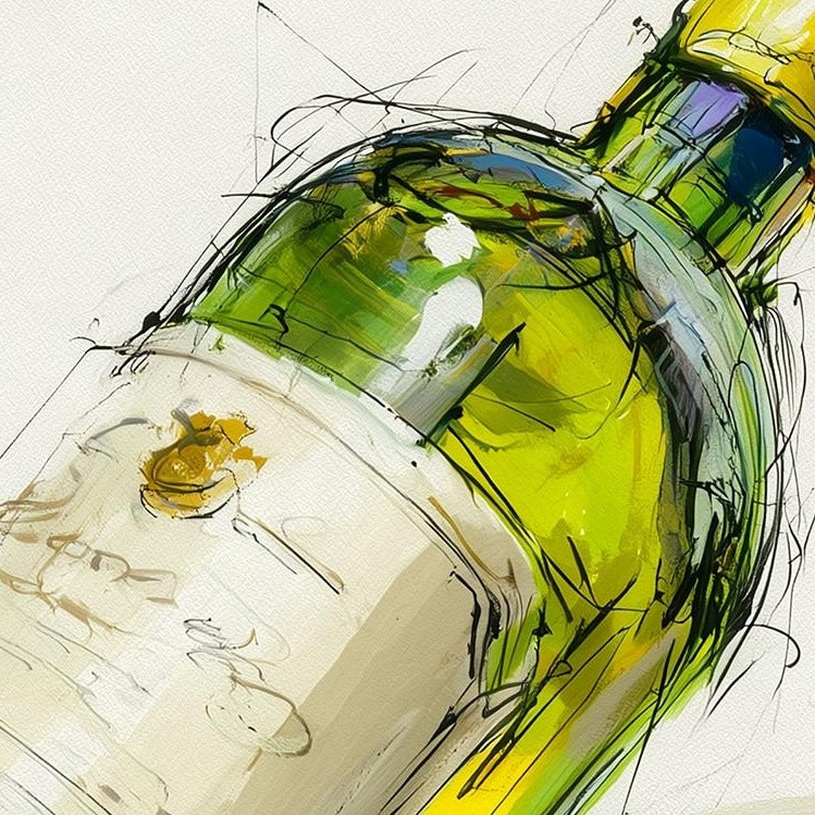 Wine Bottle Sketch kitchen art print close-up detail