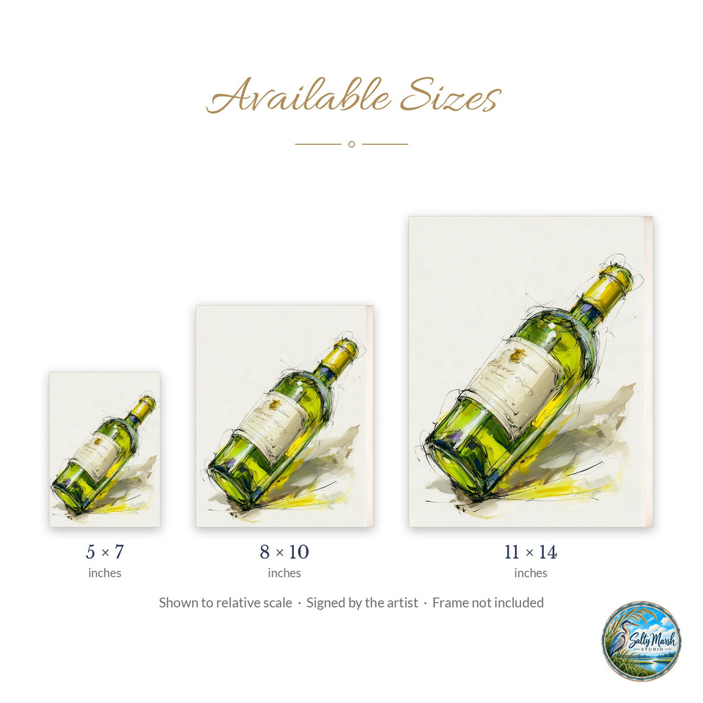 Wine Bottle Sketch art print size guide: 5x7, 8x10 and 11x14