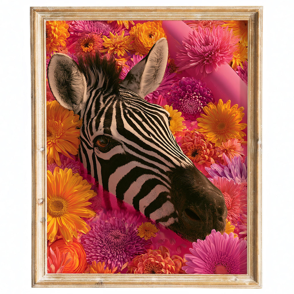 Floral Zebra animal art print framed