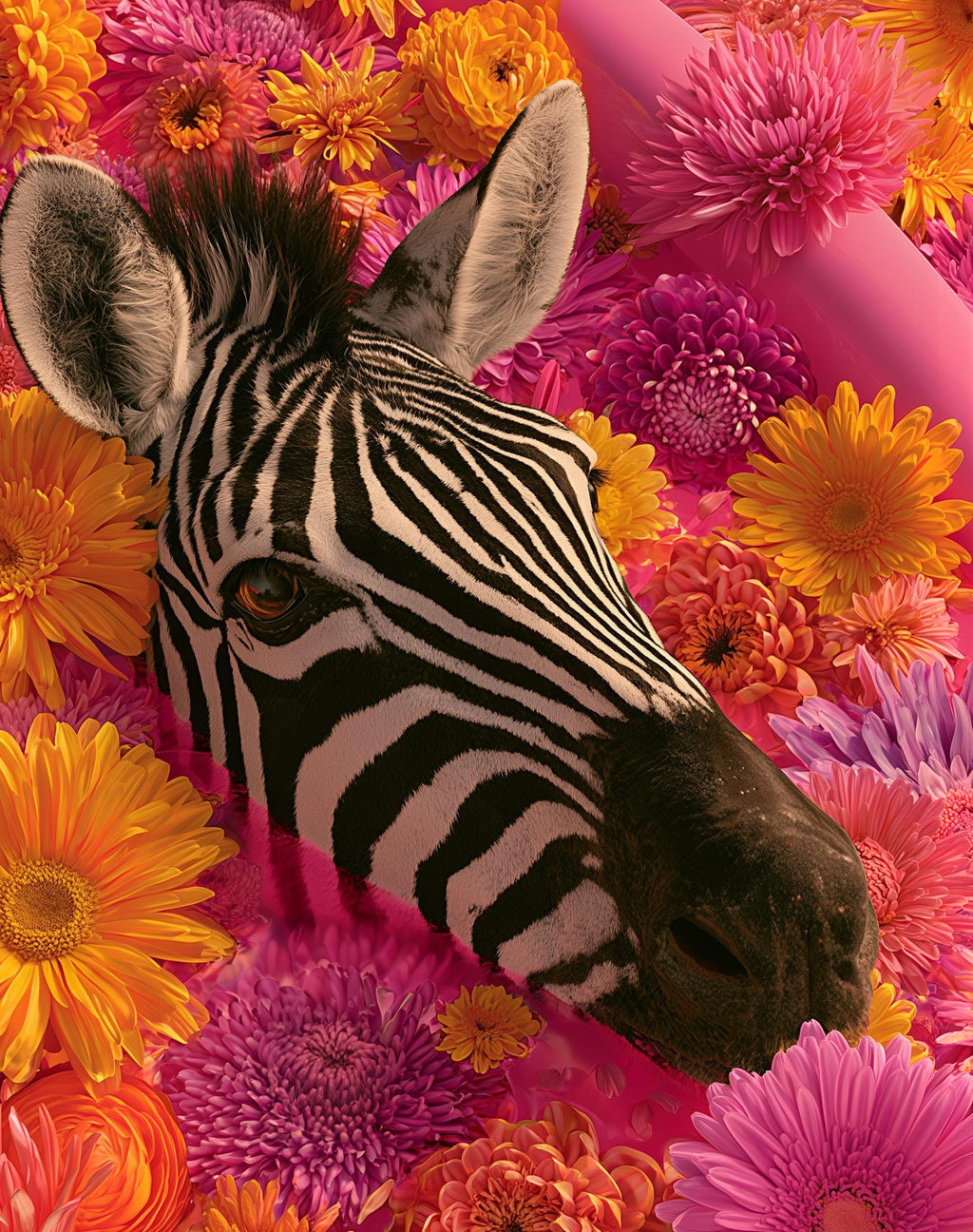 Floral Zebra animal art print unframed, signed by Pattie Overcash