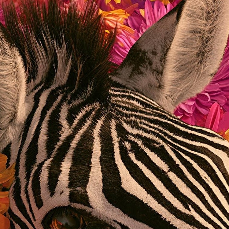Floral Zebra animal art print close-up detail