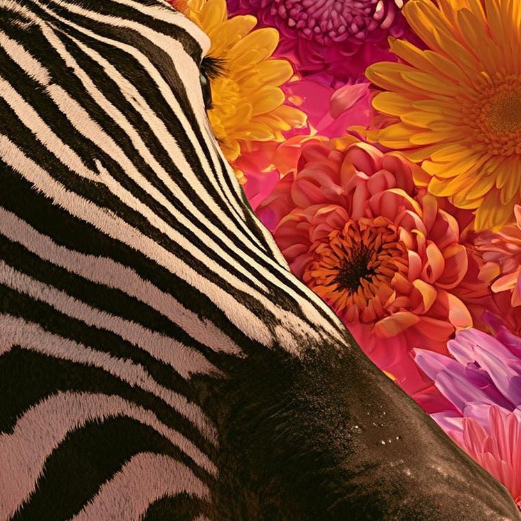 Floral Zebra animal art print close-up detail