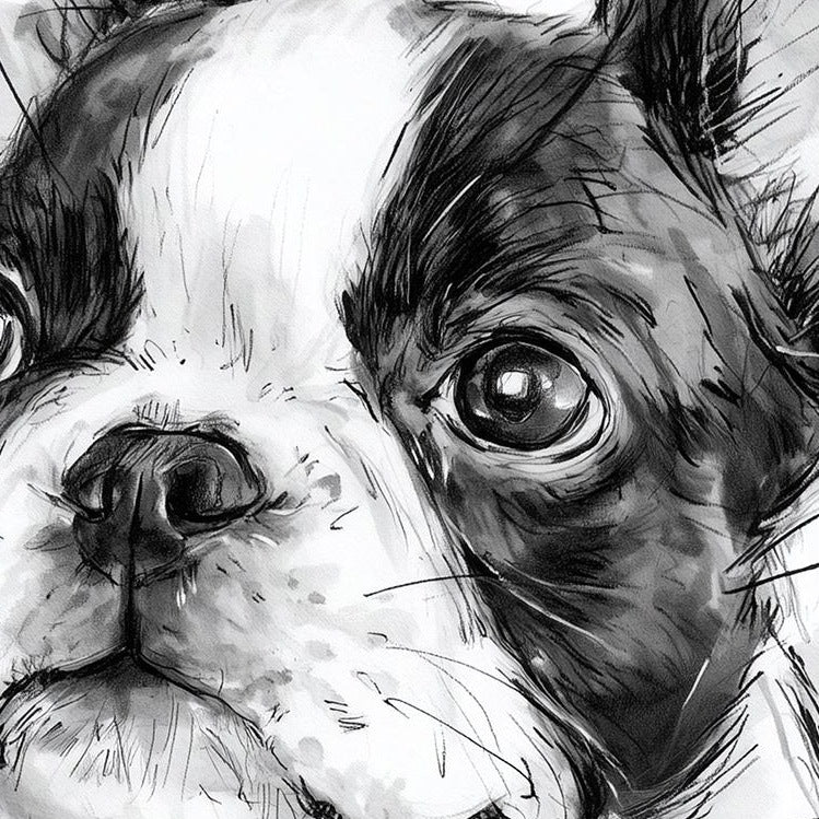 Boston Terrier animal art print close-up detail