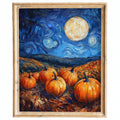 Moonlit Pumpkin Patch fall art print framed