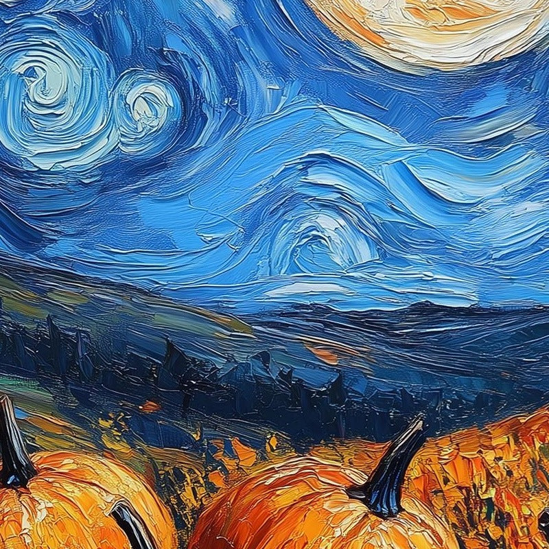 Moonlit Pumpkin Patch fall art print close-up detail