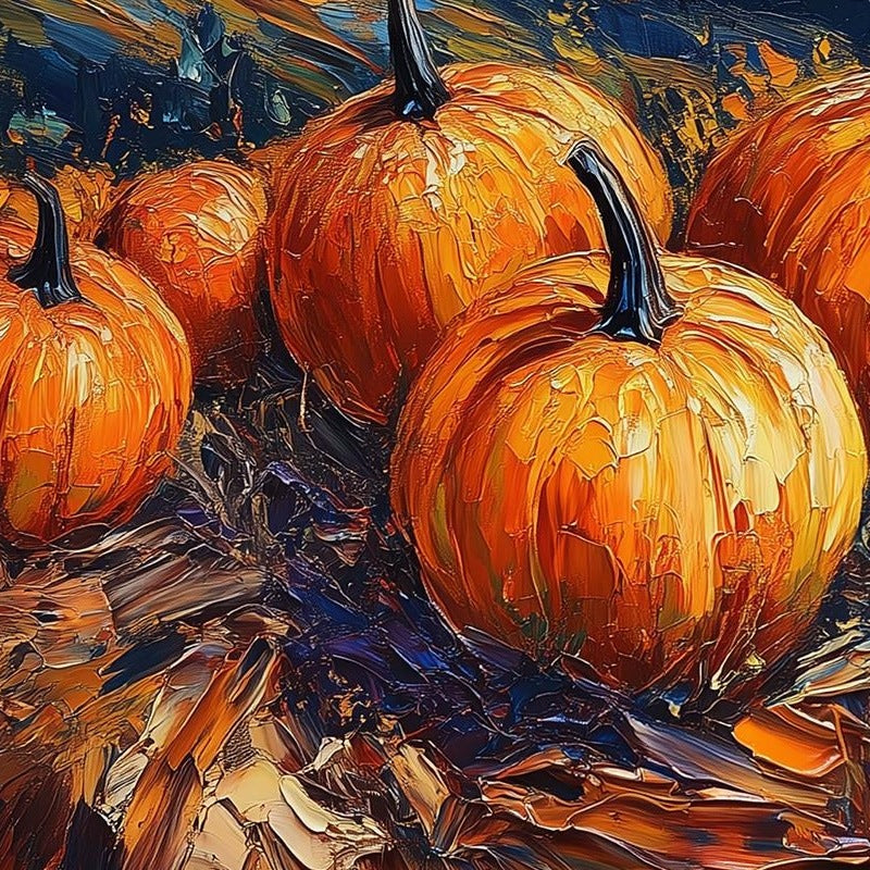 Moonlit Pumpkin Patch fall art print close-up detail