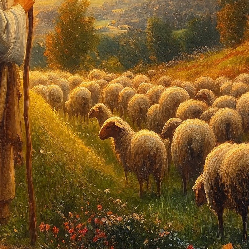Good Shepherd faith art print close-up detail