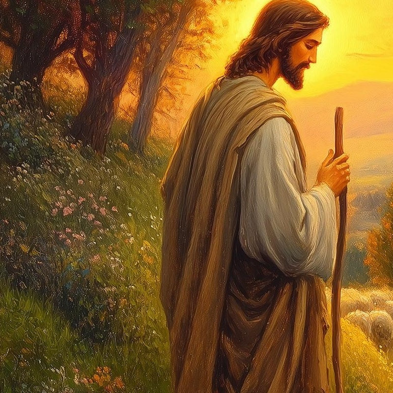Good Shepherd faith art print close-up detail
