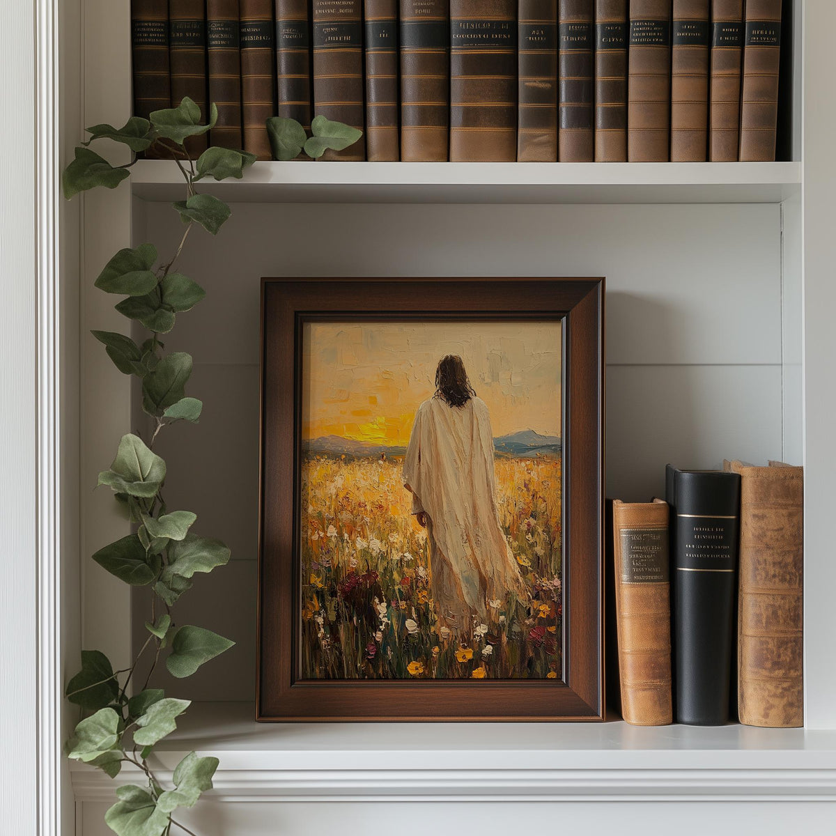 Jesus Meadow faith art print shown in a room setting