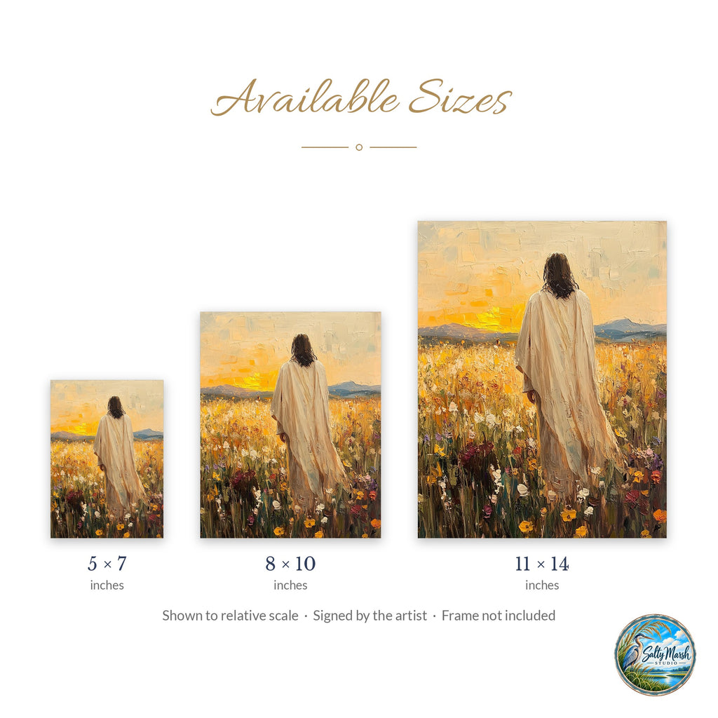 Jesus Meadow art print size guide: 5x7, 8x10 and 11x14