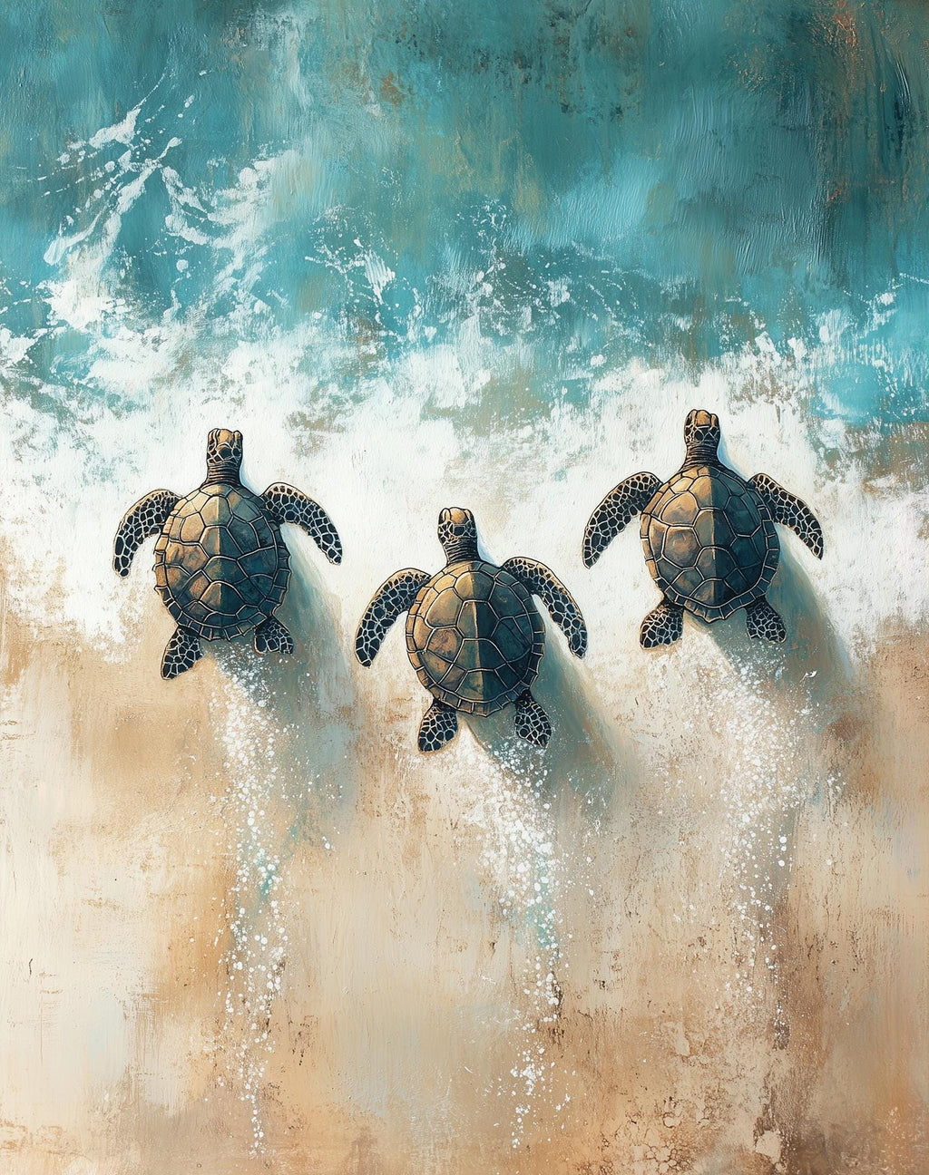 Baby Sea Turtles animal art print unframed, signed by Pattie Overcash