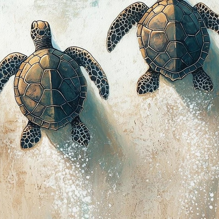 Baby Sea Turtles animal art print close-up detail