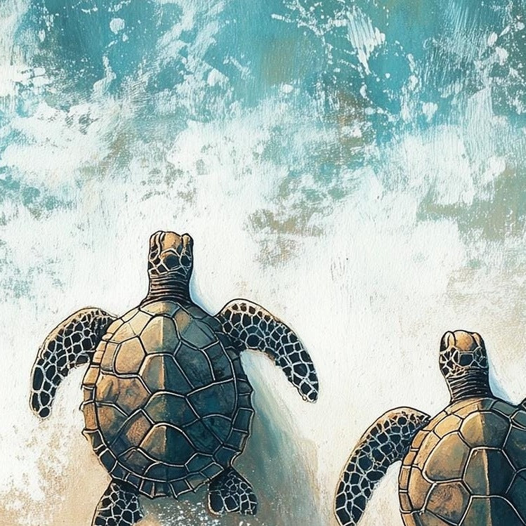 Baby Sea Turtles animal art print close-up detail