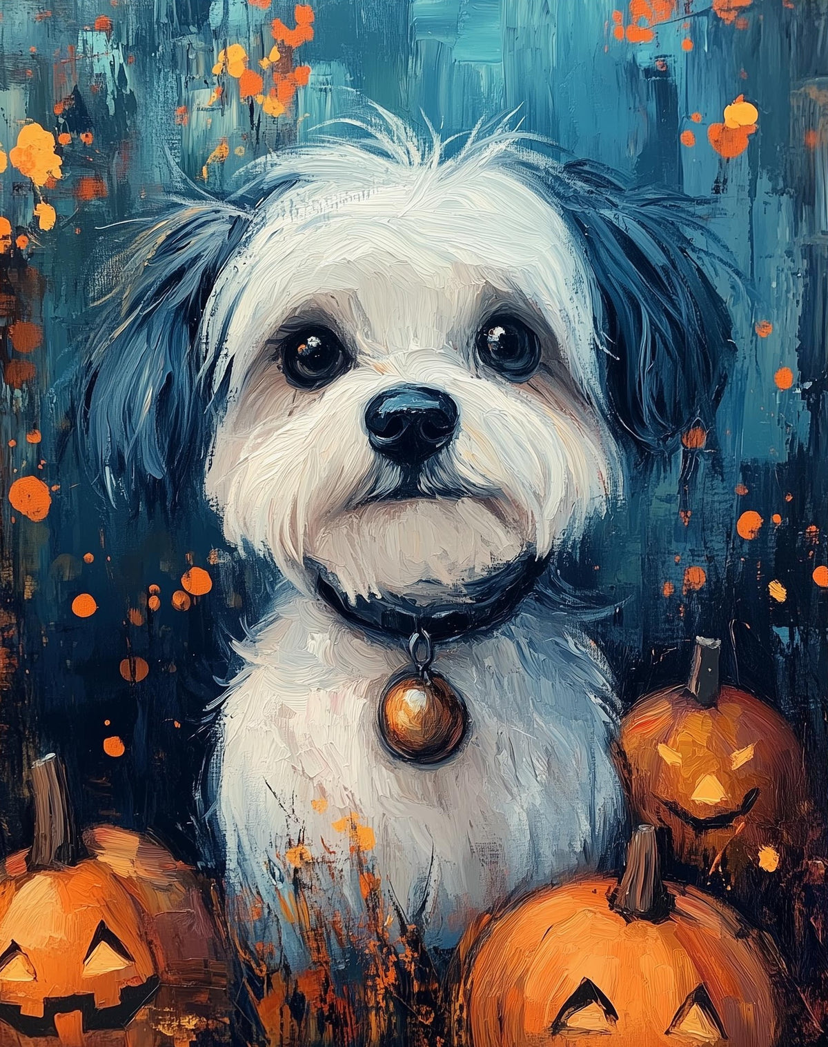 Spooky Puppy Halloween art print unframed, signed by Pattie Overcash