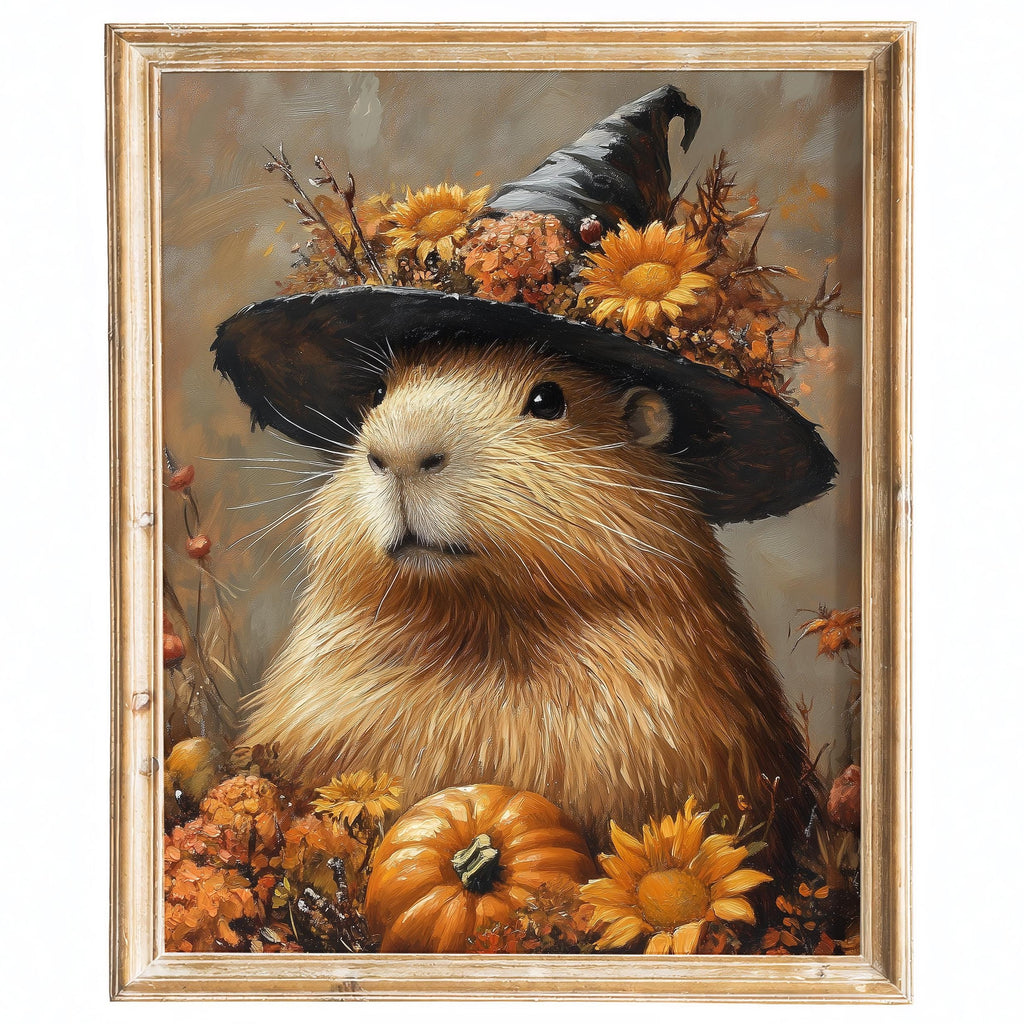 Capybara Witch Halloween art print framed