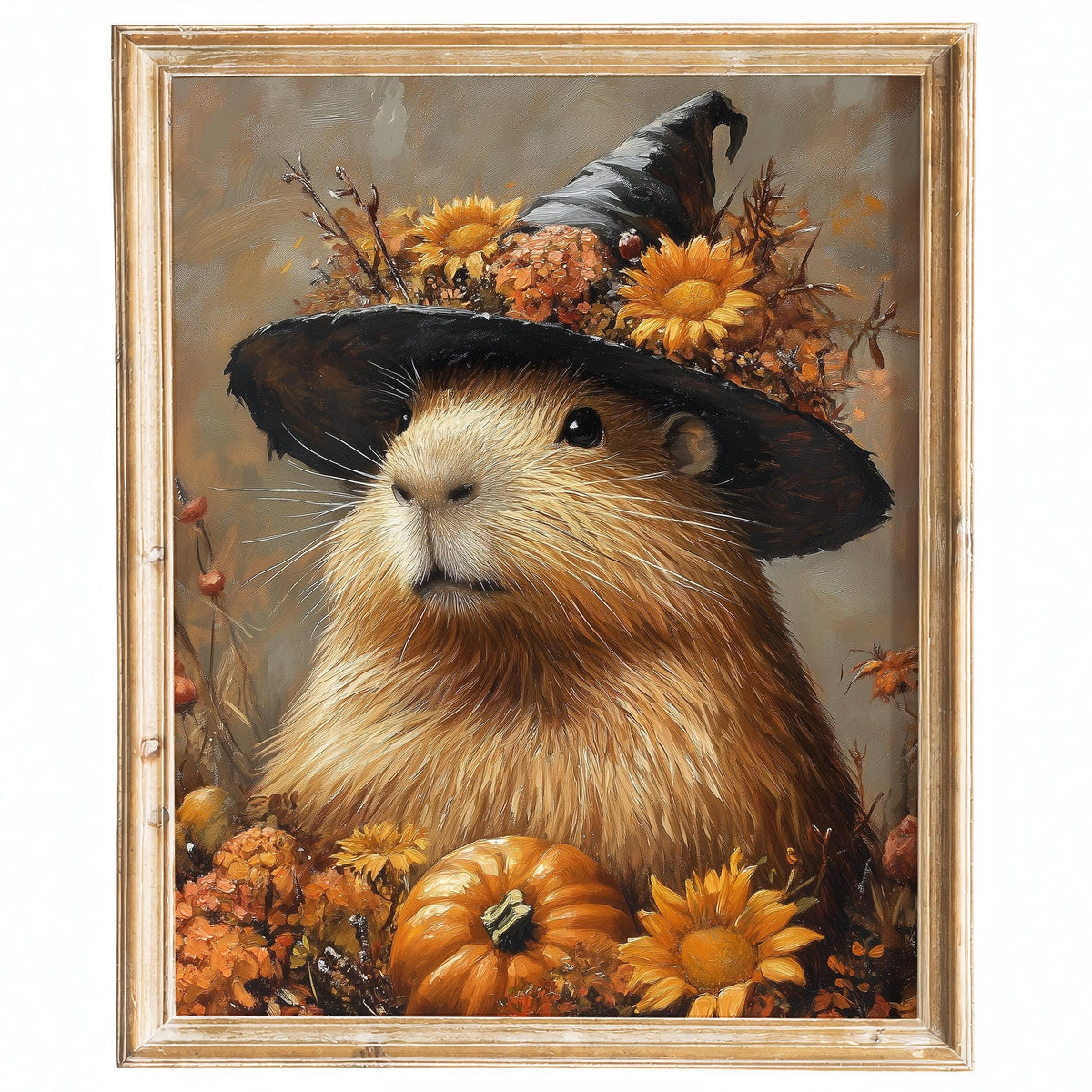 Capybara Witch Halloween art print framed