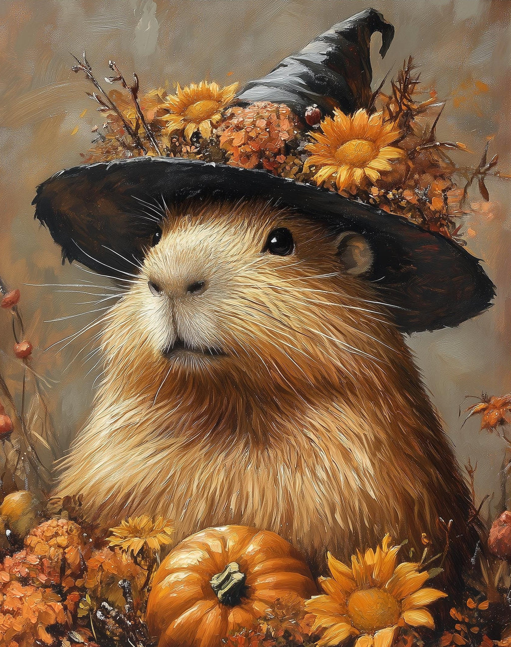 Capybara Witch Halloween art print unframed, signed by Pattie Overcash
