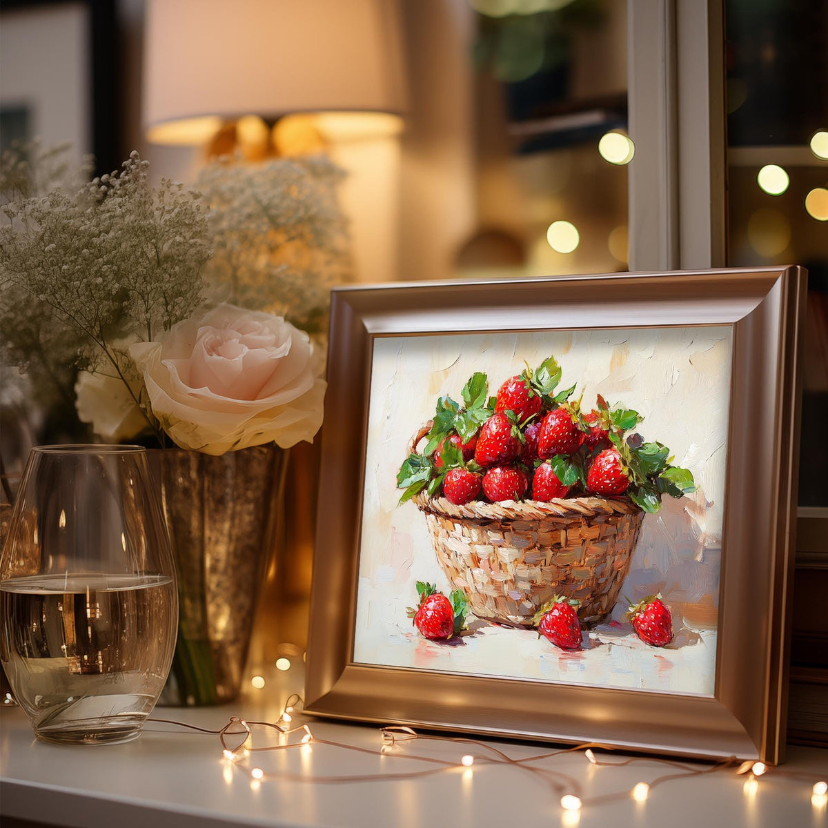 Strawberry Basket kitchen art print shown in a room setting