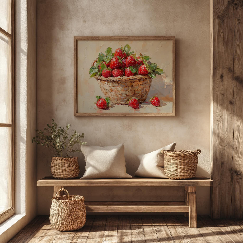 Strawberry Basket kitchen art print shown in a room setting