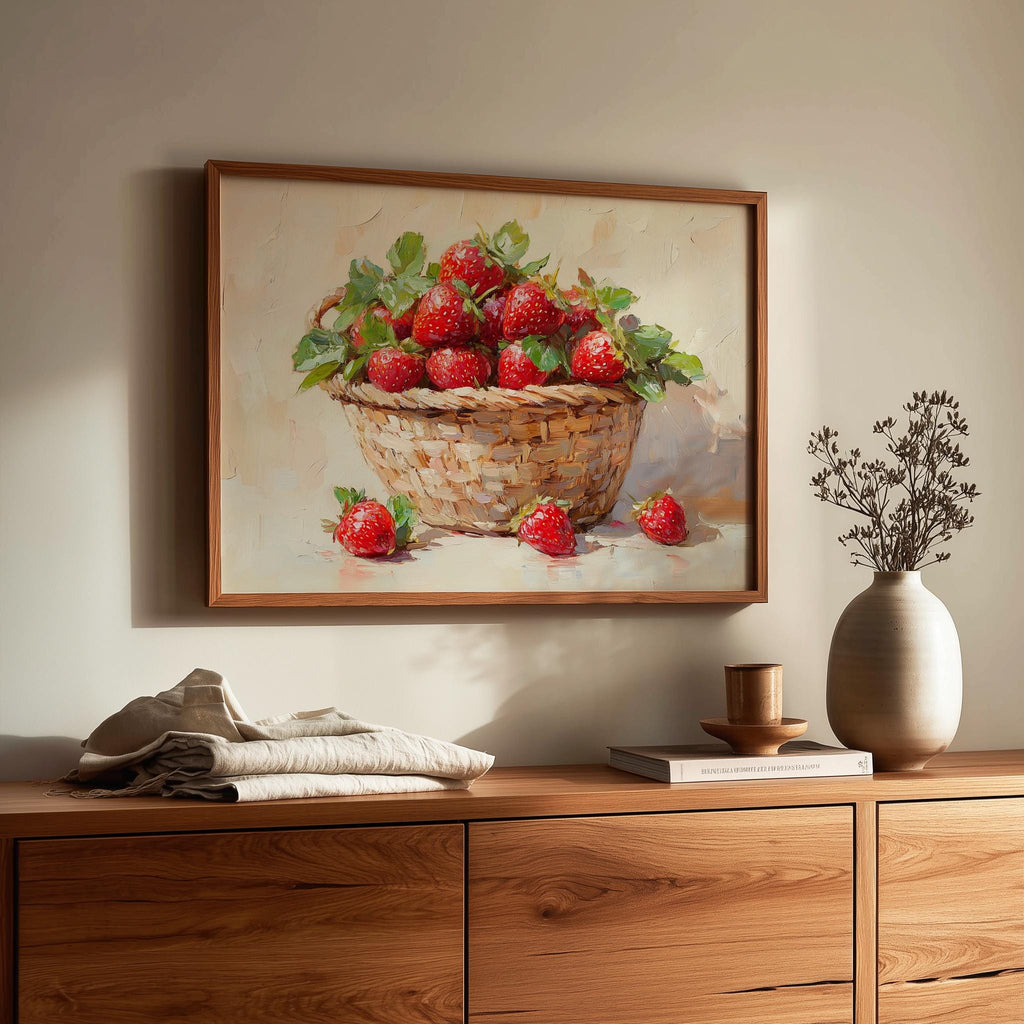 Strawberry Basket kitchen art print shown in a room setting