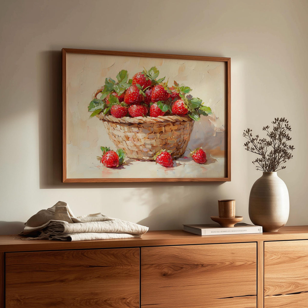 Strawberry Basket kitchen art print shown in a room setting