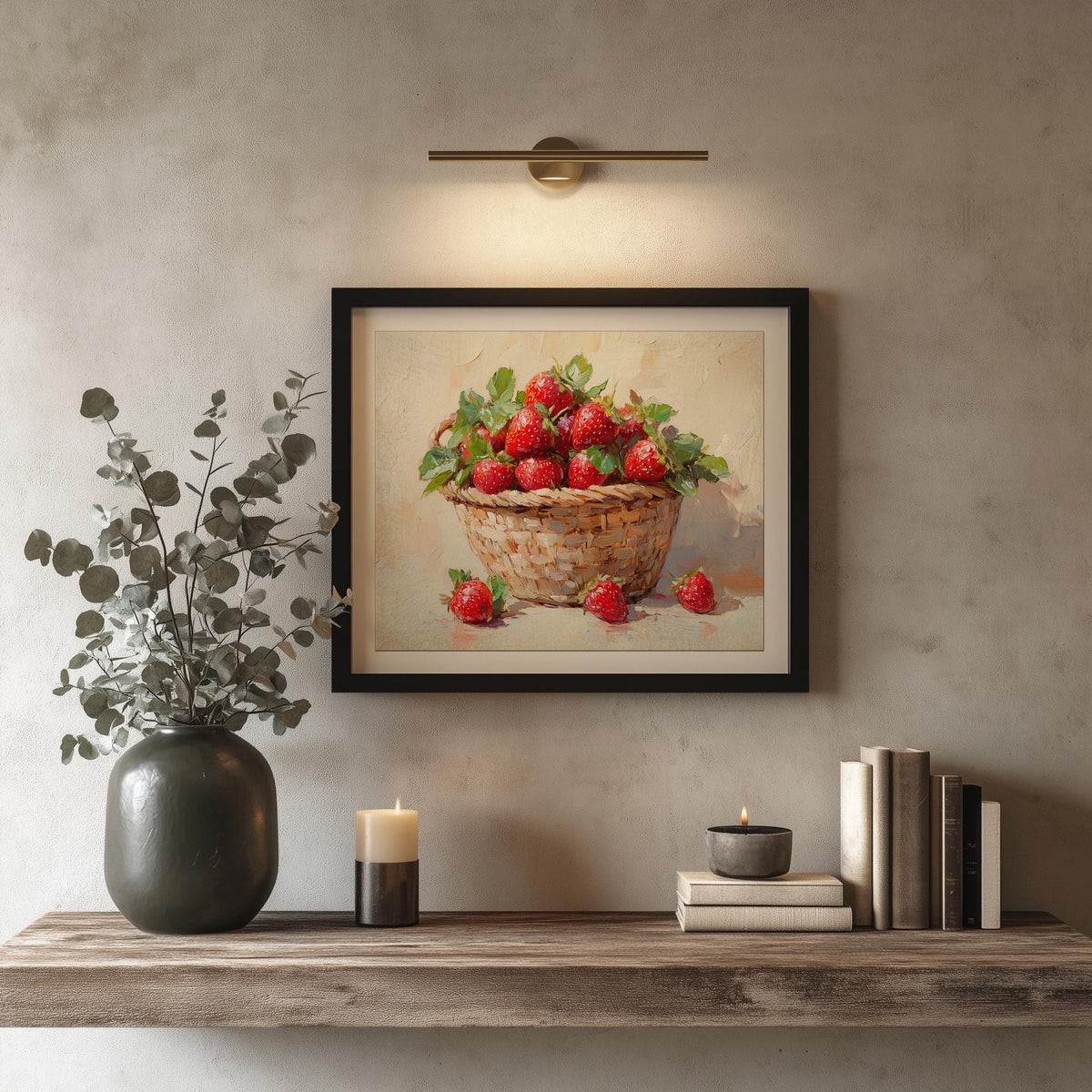 Strawberry Basket kitchen art print shown in a room setting