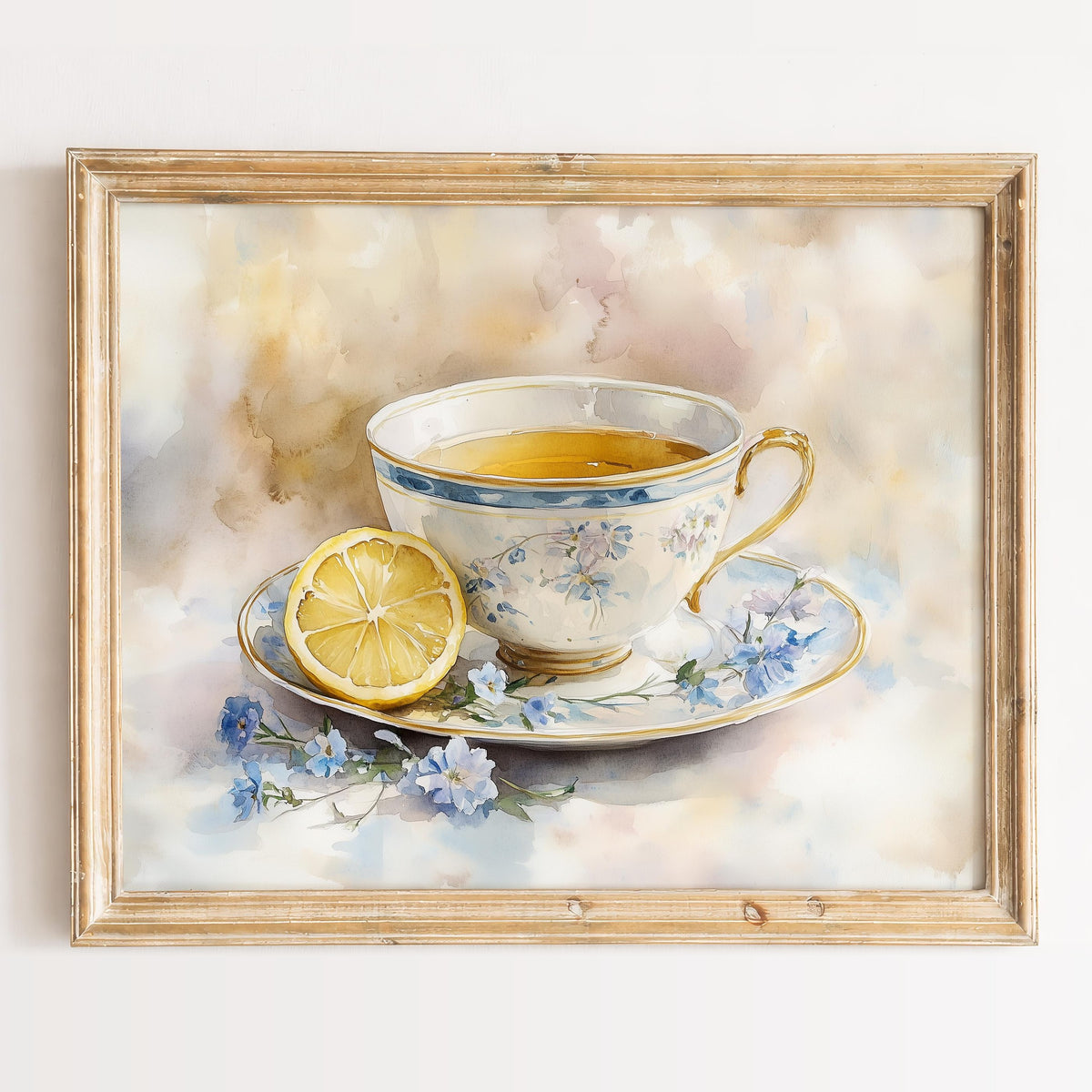 Teacup with Lemon kitchen art print framed