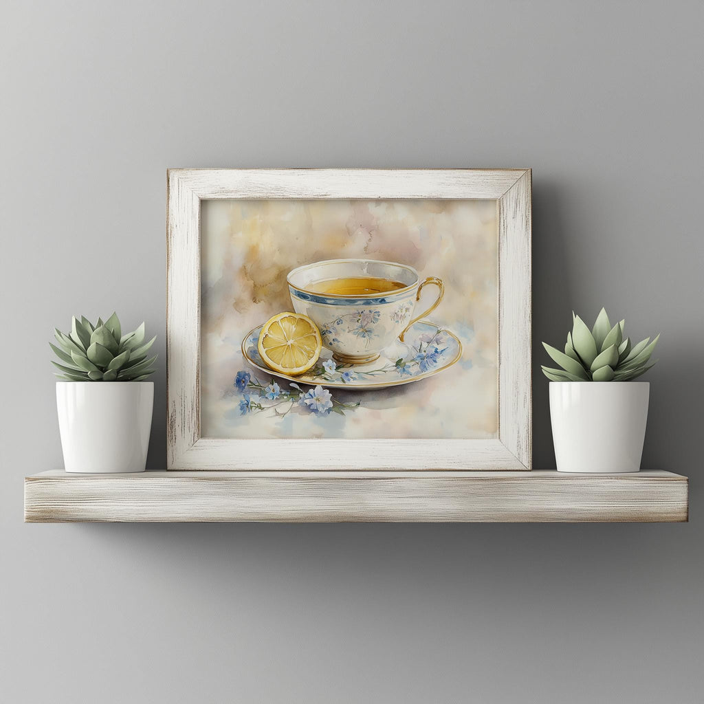 Teacup with Lemon kitchen art print shown in a room setting