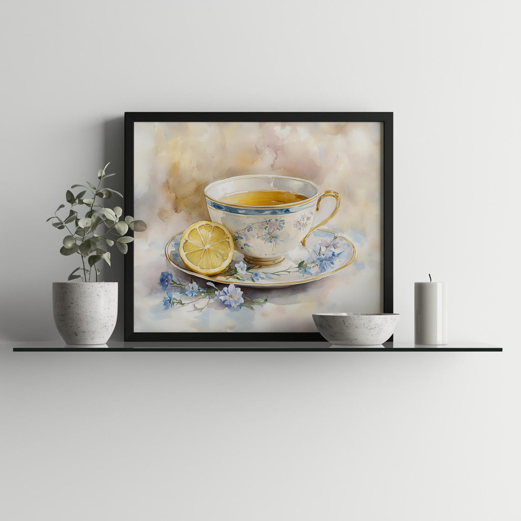 Teacup with Lemon kitchen art print shown in a room setting